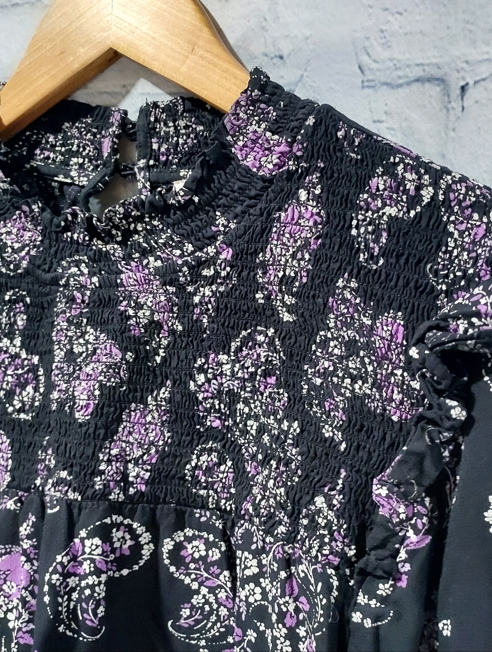 Loft Medium Peasant Top Prairie Blouse Mock Neck Paisley Long Sleeve Office - Picture 3 of 12